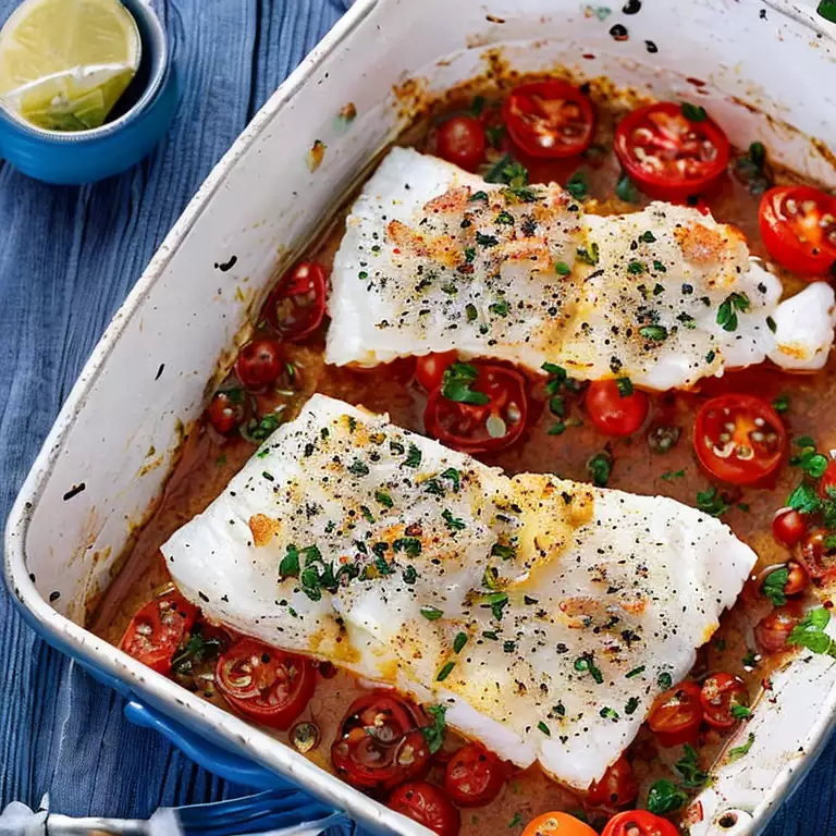 Gebackener Kabeljau mit Feta und Tomaten